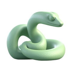 Fototapeta premium PNG green snake 3d icon, cartoon style minimal on transparent, isolate on white background