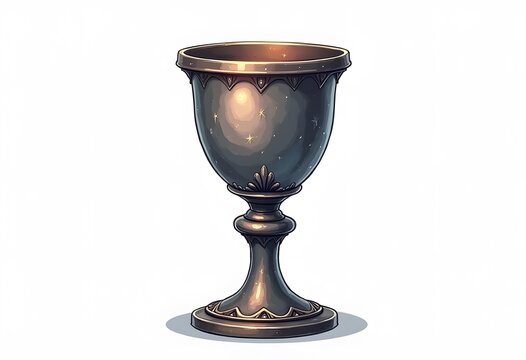 Pewter wine goblet with relief isolated. Photo with a shallow depth of field
