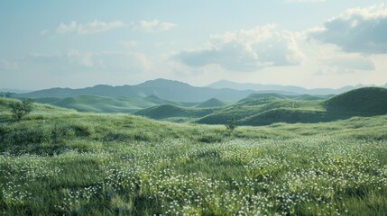 Serene Landscape with Hills in the Distance for Travel or Relaxation Generative AI
