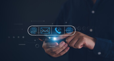 Customer support hotline Contact us people connection. Call phone, address, Chat message icons.