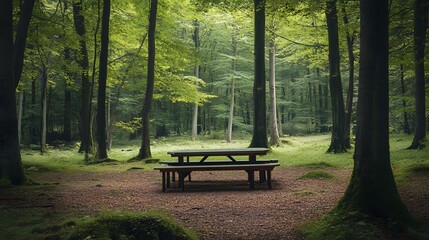 Fototapeta premium 84. A tranquil forest clearing with an empty picnic setup