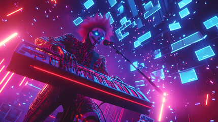 Generative AI, Neon Keytar Clown: The Ultimate Synthwave Performance

