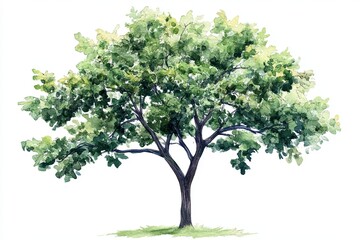 Obraz premium Lush watercolor tree with vibrant green foliage