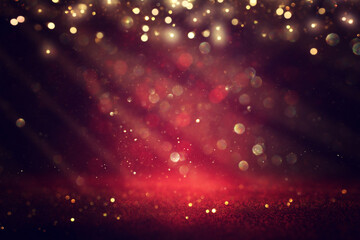 Fototapeta premium background of abstract red, gold and black glitter lights. defocused. banner