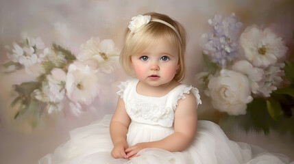 Fototapeta premium portrait of a cute smiling little girl on pink background