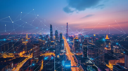 Obraz premium Aerial View of City Network of Beijing Skyline.