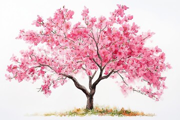 Obraz premium Vibrant watercolor painting of a blooming cherry blossom tree