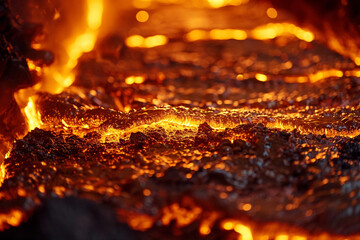 Close-up of the intense glow and flow of molten iron showcasing the raw power and beauty of industrial metal creation
