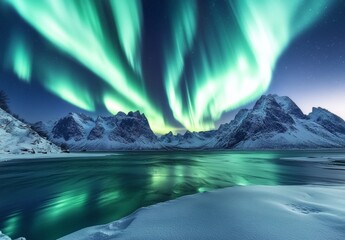 Naklejka premium The sky is lit up with green auroras