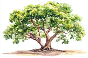 Lush watercolor illustration of a majestic tree