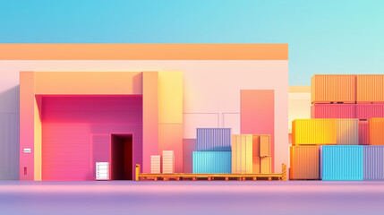 Obraz premium Colorful shipping containers outside of a warehouse building.