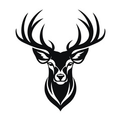 Stylized Deer Head with Antlers in Black Silhouette Design