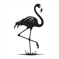 Naklejka premium Tall and Graceful Flamingo Silhouette with Extended Legs and Neck , black colour vactor