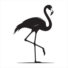 Fototapeta premium Tall and Graceful Flamingo Silhouette with Extended Legs and Neck , black colour vactor