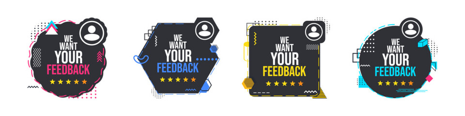 Feedback banner. Flat style design. Containing feedback, opinion. Vector banner set related to survey.