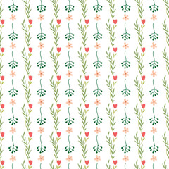 Illustrated seamless pattern design with stylized flowers.