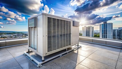 Fototapeta premium HVAC heating and air conditioning inverter unit on rooftop condo or hotel with wide angle view