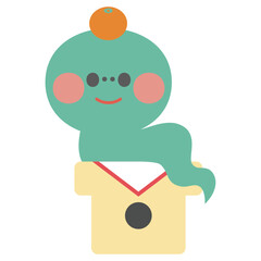 三方に乗った鏡餅風へびのイラスト