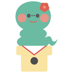 三方に乗った鏡餅風へびのイラスト