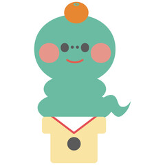 三方に乗った鏡餅風へびのイラスト