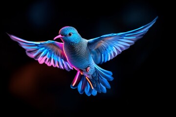 Obraz premium Holographic bird flying, leaving behind neon trails