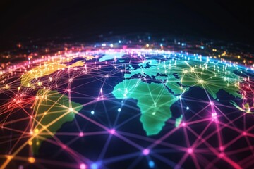 Obraz premium Planet earth glowing with digital network connections covering continents