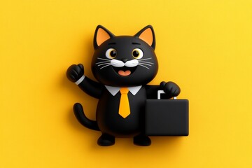 Minimal businessman cat icon, with a briefcase in hand