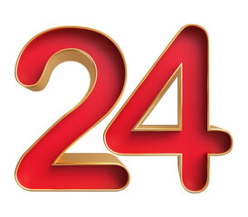 Red 3D Number 24