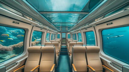 Fototapeta premium The interior of a high-speed train running under the sea