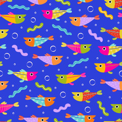 Colorful fish - seamless vector pattern for kids