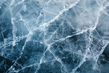 Frozen Texture: A Close-up View of Icy Cracked Surface