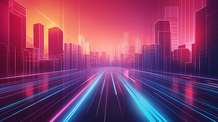 Glowing high-rise buildings and roads