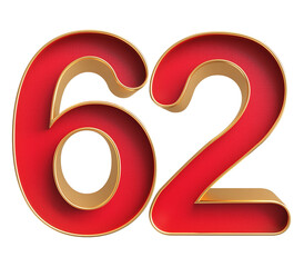 Red 3D Number 62