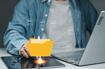 Efficient document management system for Business online file access and collaboration, businessman...