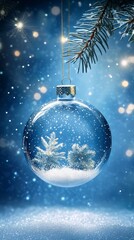 christmas glass ball on blue background, ai generated