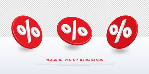 3d red white percent tags special offer promotion. illustration isolated on transparent background
