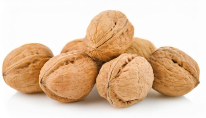 Heap of walnuts isolated on white backdrop. Healthy and tasty snack. Super food.