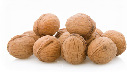 Heap of walnuts isolated on white backdrop. Healthy and tasty snack. Super food.