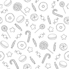 Seamless pattern with sweet and candy on white background 
