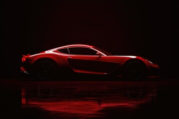 Red sports car silhouette on a black background.