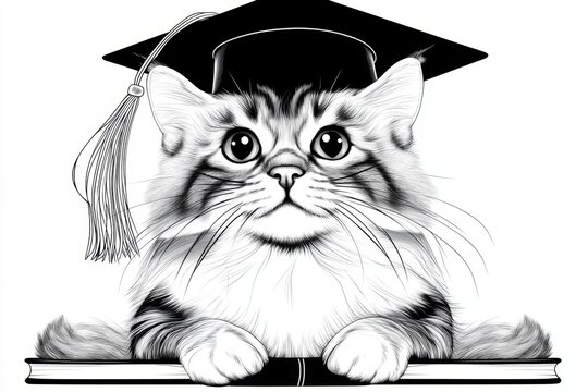 recommend clip art: Simple outline of a cat wearing a graduation cap