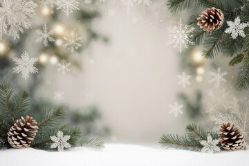 Christmas background pattern with delicate, intricate patterns of snowflakes, pinecones and holly leaves. Winter holiday theme. Happy New Year. Space for text