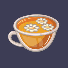 Glass cup of tea with chamomile, hand drawn vector illustration