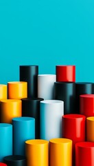 Colorful cylinders on a blue background.