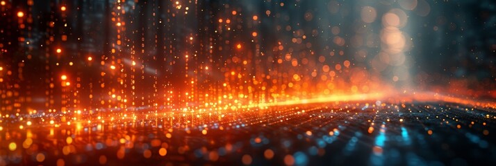 Abstract Background With Orange And Blue Bokeh Lights, Sparkles And Glittering Particles.