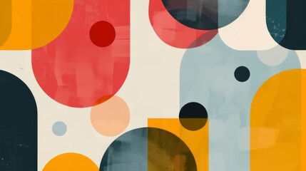 A clean and minimalistic geometric design with Scandinavian colors, using abstract shapes like rectangles and circles