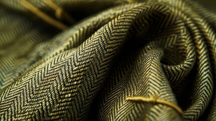 A rich olive green silk tie with a woven herringbone texture a stylish addition to any office attire.