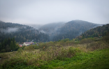 Bieszczady peaks and valleys in autumn.
