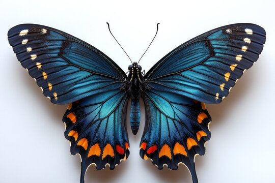 regal pipevine swallowtail butterfly with deep black and iridescent blue wings