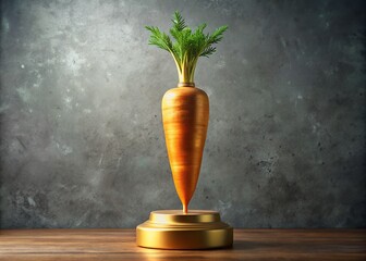 Golden Metal Carrot on Pedestal - Vintage Style Photography of a Solid Gold Masterpiece